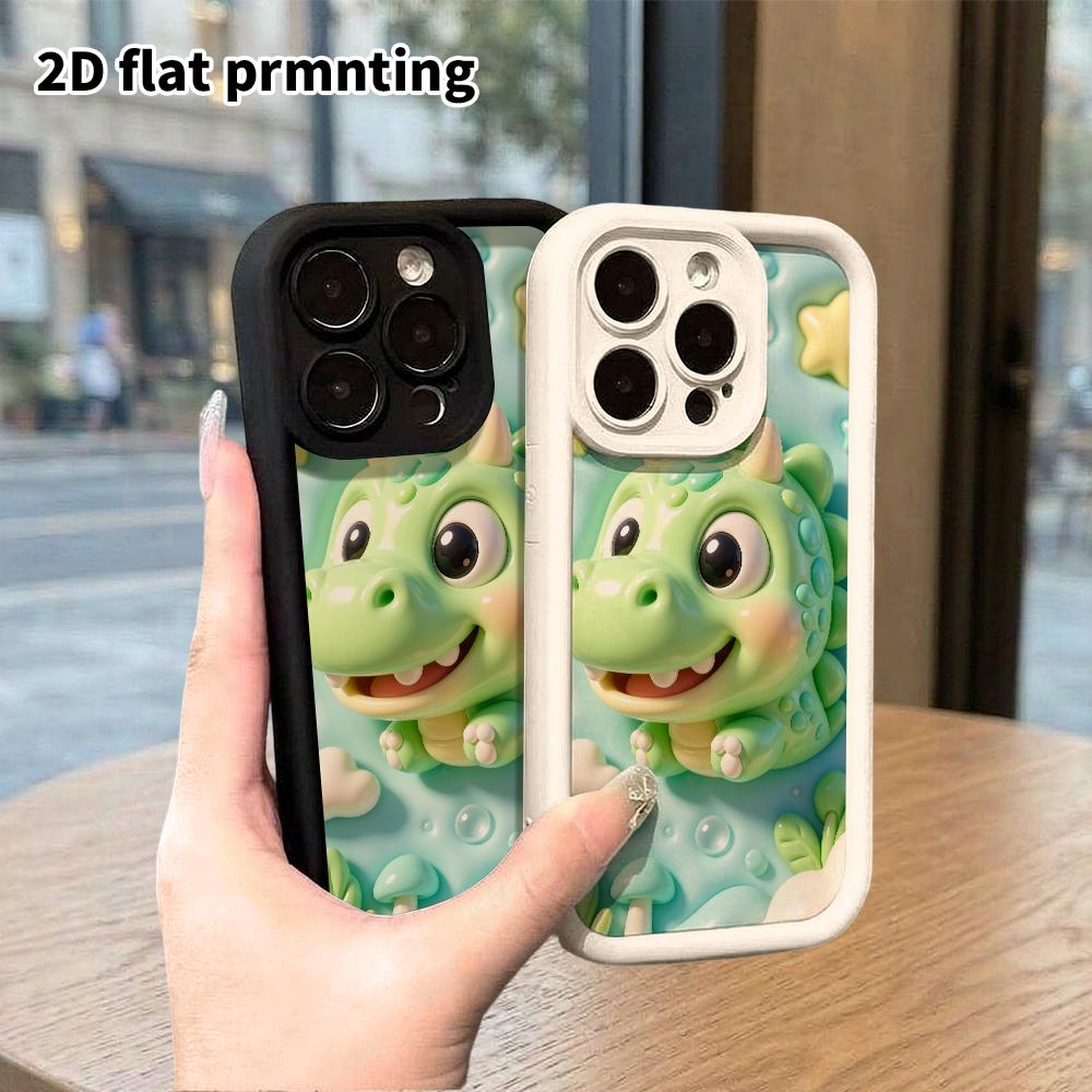 Phone Case: 2D flat design suitable for iPhone 18 17 16 15 14 13 Pro protective case, green little dinosaur, perfect Christmas and Halloween holiday g