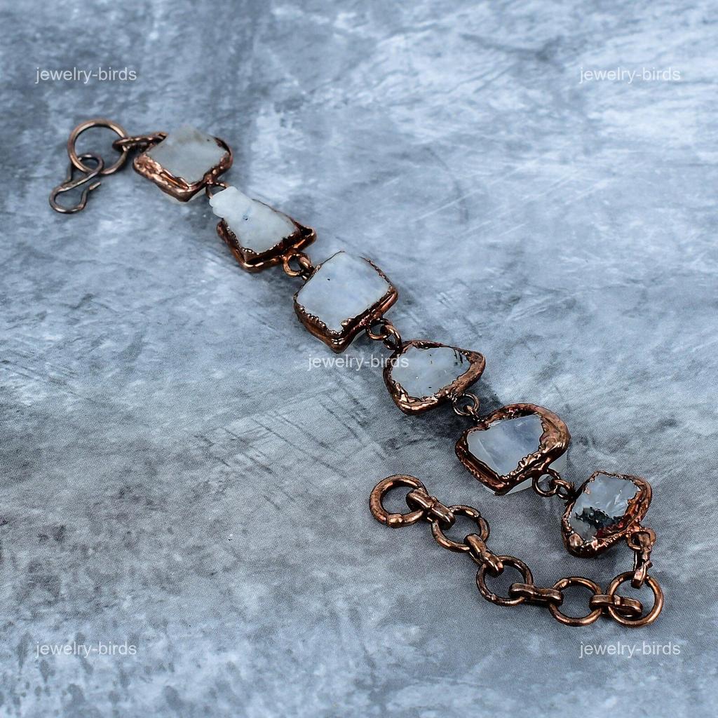 Fancy White Rainbow Stone Copper Hook Handmade Electroformed Friendship Bracelet VP-117