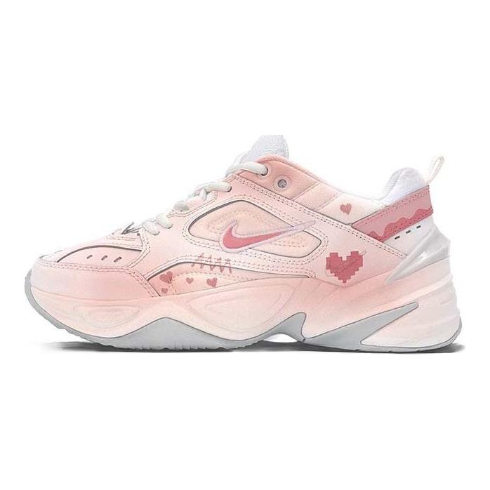 Nike M2K Tekno Textile, Artificial Leather Low Top Chunky Sneakers Women's Pink White AO3108-100(TeamS-S-BOX)