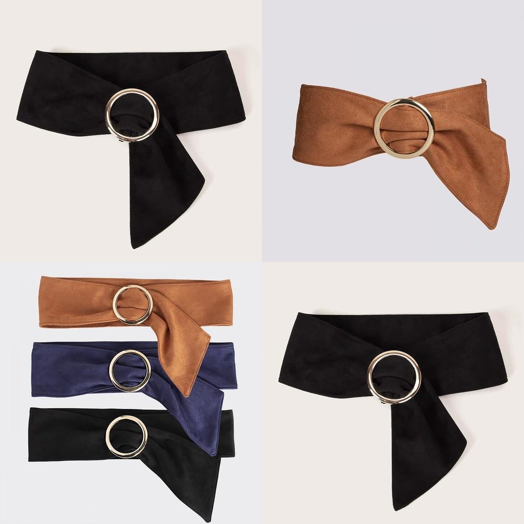 Ladies Wide Belt With Circular Buckle Faux Suede Fashion Accessory For Spring Looks