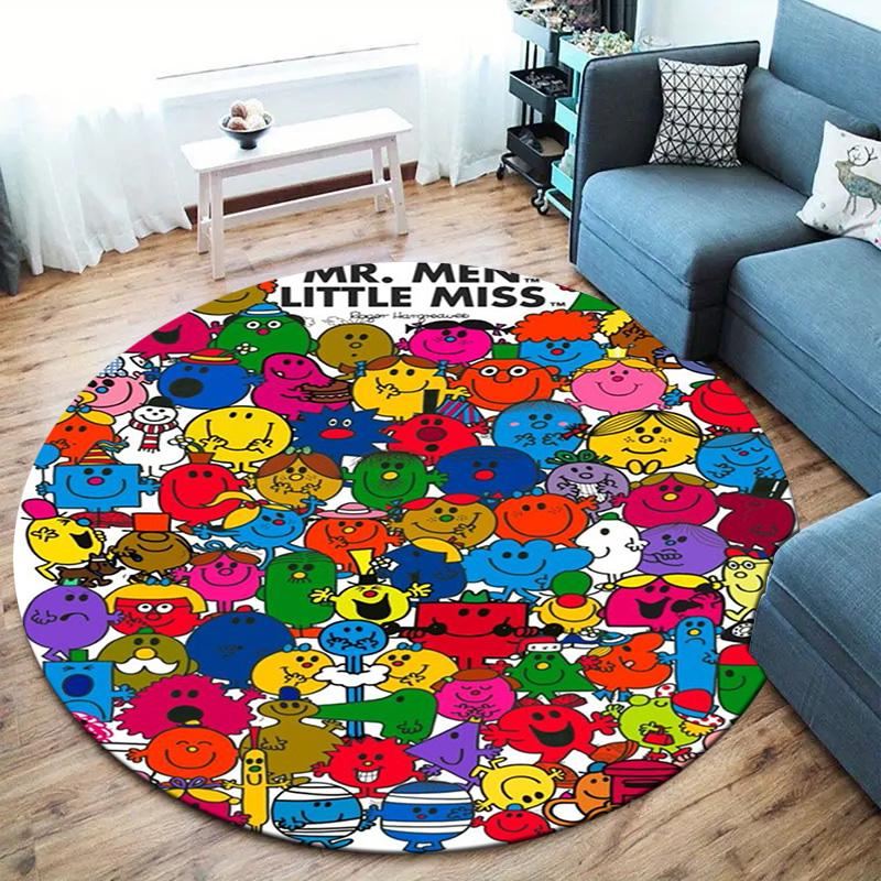 Herr. Herren Teppich Little Miss Rund, Teppich für Wohnzimmer Schlafzimmer Sofa Spielzimmer Dekor, Rutschfeste Bodenmatte