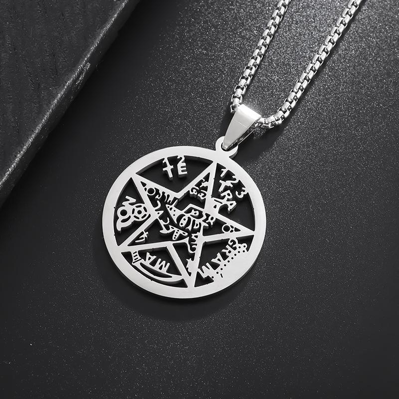 European and American Five Pointed Star Solomon Luk Kabbala Titanium Steel Pendant Stainless Steel Color Retro