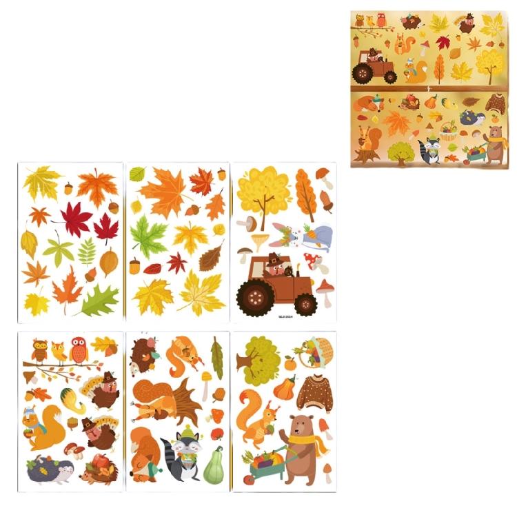 6PCS Themed Window Clings No Plastic Decorative Removable Leaf For Seasonal Home
