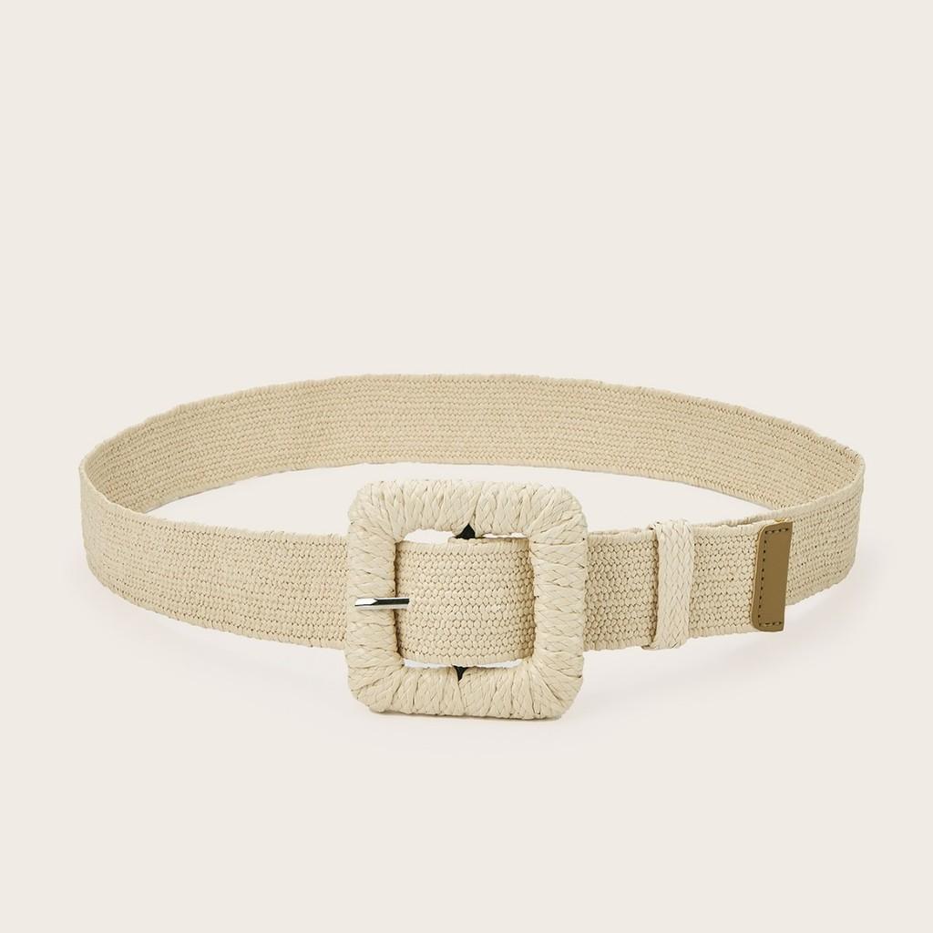 Minimally Circular Designed Buckle Decoration Women Casual Woven Belt Waist