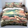 Cherry Blossom Geisha with Mount Fuji Scene Print Bedding Set Duvet Cover Pillowcases (1* Duvet Cover 2* Pillowcases Do Not Include Comforter)