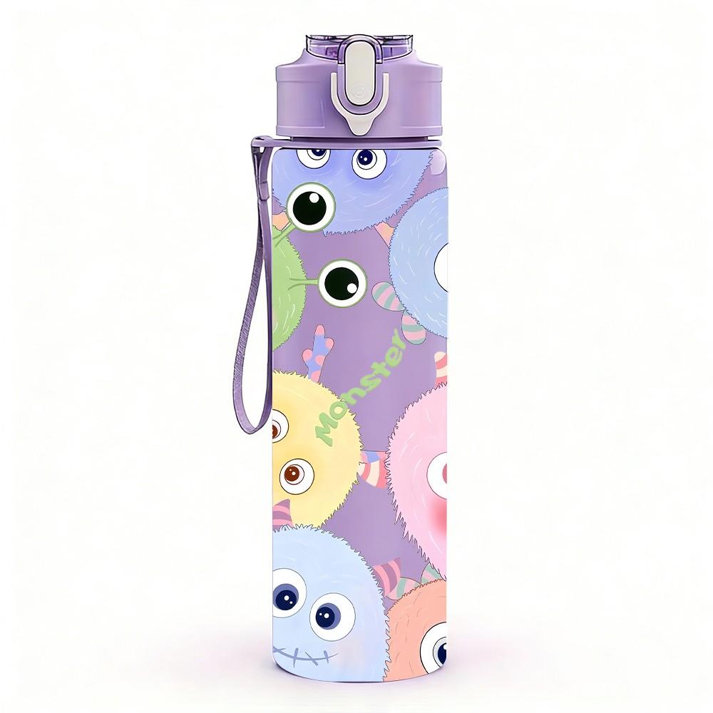 1PC Pastel Baby Monster Seamless Print 750ml Color Plastic Sports Water Bottle Leakproof Flip Straw Lid Suitable for Sports Office Home Use