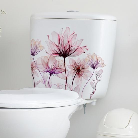 Pink Flower Toilet Sticker Removable Self-adhesive Waterproof PVC Living Room Wall Art Bathroom Toilet Lid Decoration Decal
