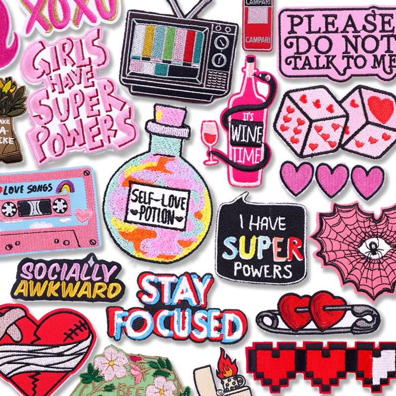 Cartoon /Bottle Embroidery Patch Diy Colorful Letter Patch Iron On Patches For Clothing Thermoadhesive Patches For Clothes Badges