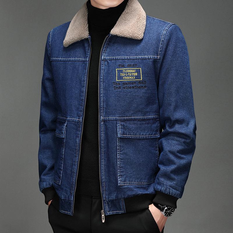 

Джинсовая куртка мужская осенняя свободная трендовая теплая верхняя часть осенне-зимняя повседневная куртка 5XL синий
