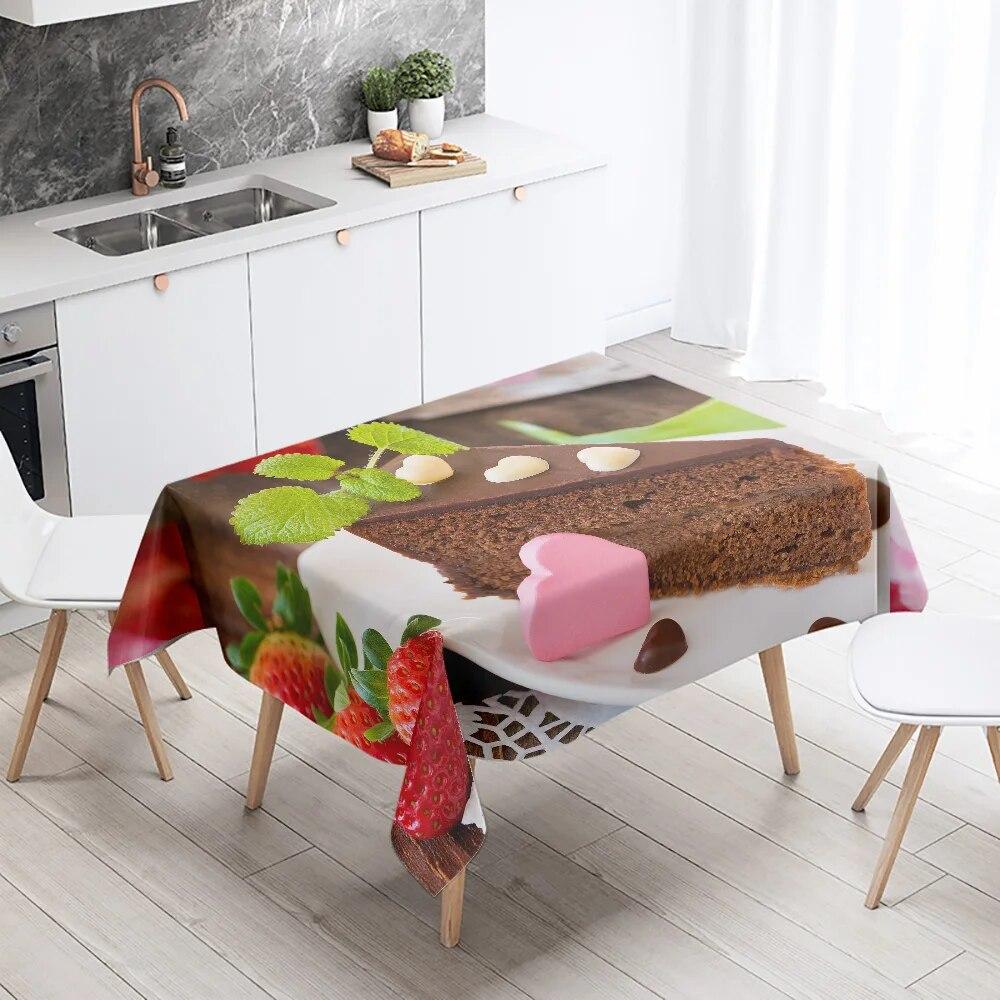 Delicious Cake Printed Tablecloth Restaurant Table Decoration and  Stain Resistant Rectangular  Home Decor