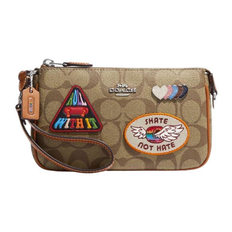 Coach Nolita 19 Silver Letter Metal Logo Patch Classic Jacquard Leather Clutch Bag Women clutch Brown CK383-SVOT8 Basic Set (Bag+Dust Bag)