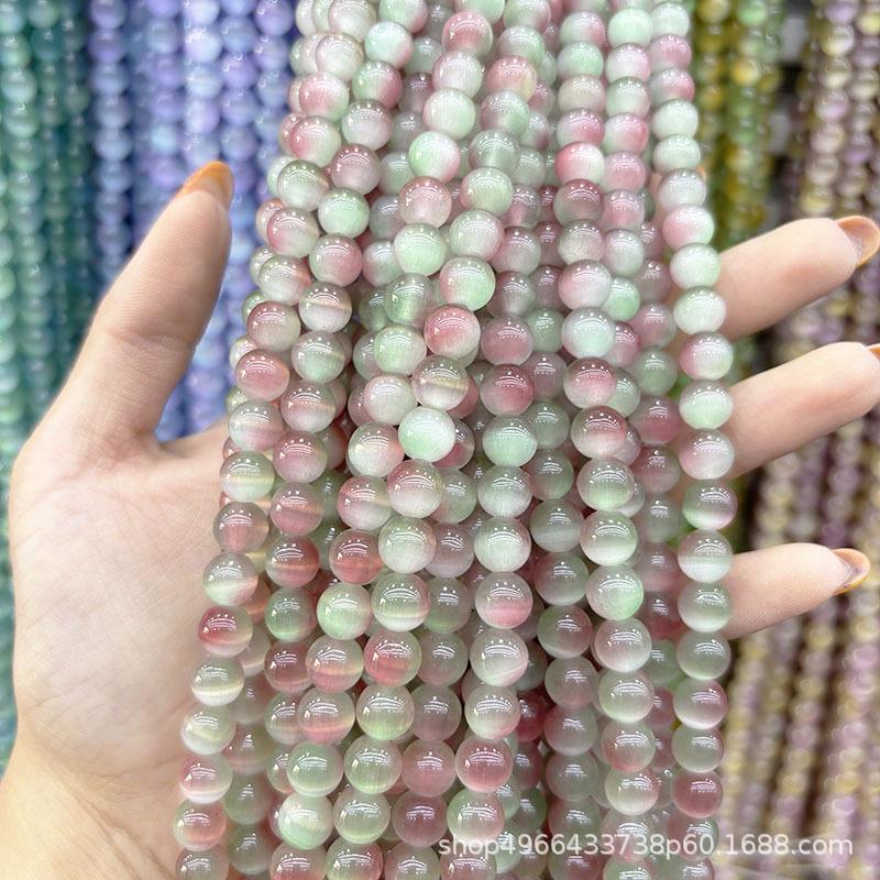 Senyi Gradient Two-Color Cat's Eye Stone Round Beads for DIY Bracelet Jewelry Accessories.