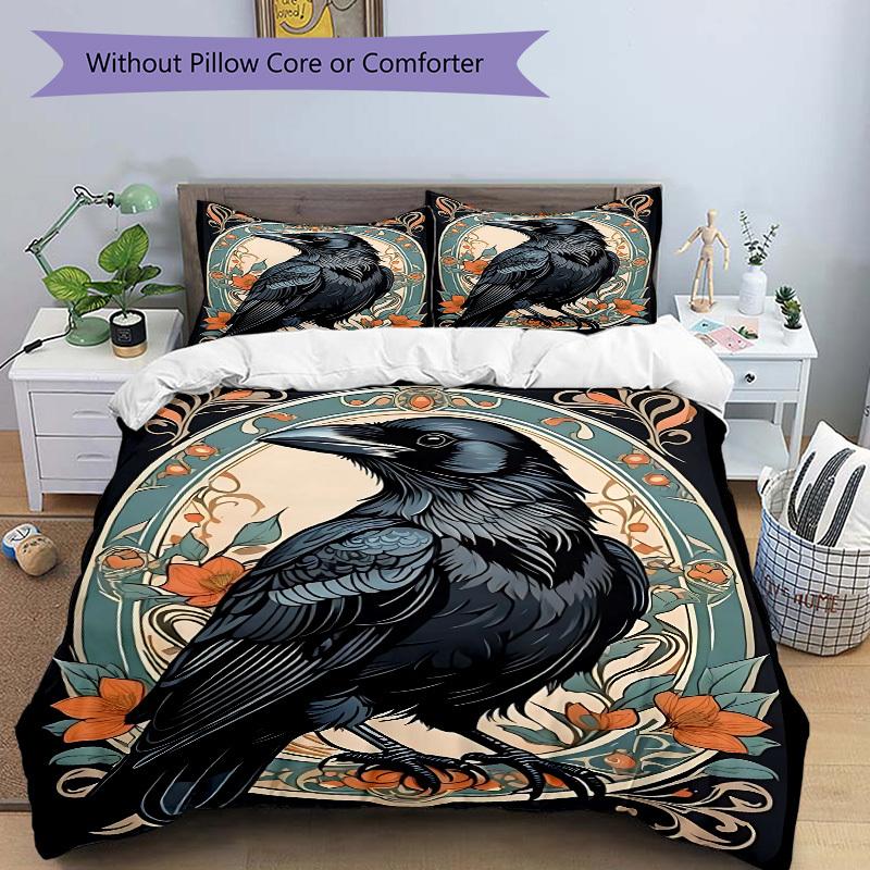 3pcs Raven Ornament Duvet Cover Set - Machine Washable, Includes 1 Cover and 2 Pillowcases, No Core Included yy251013016