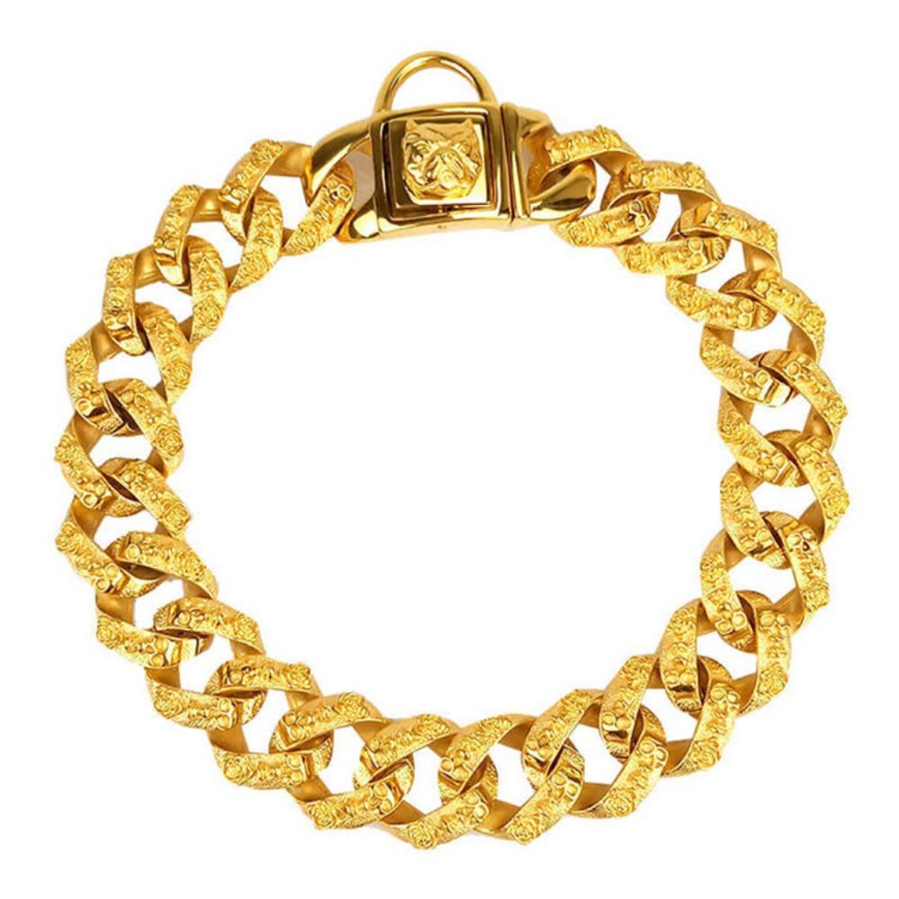 

32Mm Titanium Steel Cast Skull Dog Chain Collar Dog Head Buckle Dog Neck Necklace Bulldog 20inch（50cm） золотой