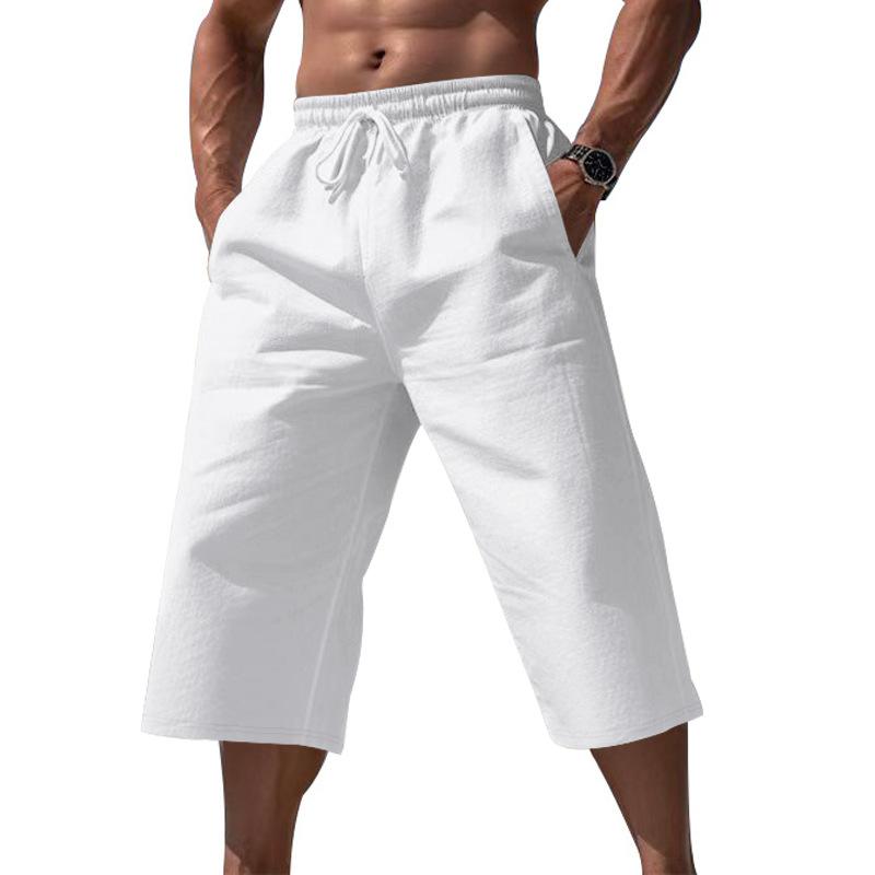 Herren Kordelzug Elastischer Bund Caprihosen Imitation Leinen Locker Mehrfarbig Atmungsaktiv Sommer Freizeit Verkürzte Hosen