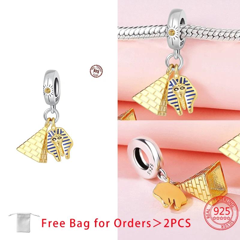 Copper Travel Series Pharaoh Pyramid Tower Anchor Plane Suitcase Charms Beads Pendant Fit Women Jewelry Bracelet Fine Gift