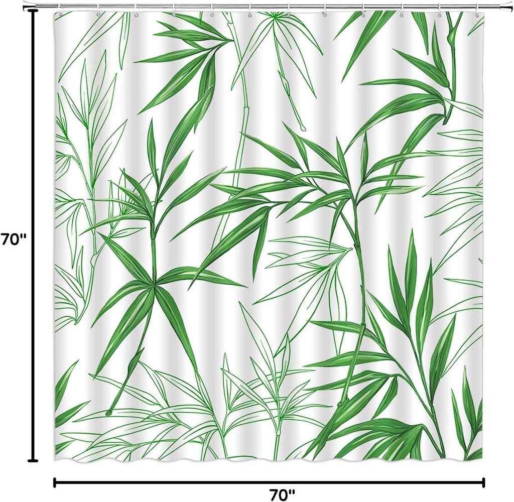Groen Bamboe Blad Patroon Waterdicht Douchegordijn 180X200Cm - Natuur Planten Print Badkamer Gordijn Voor Spa Stijl Decor