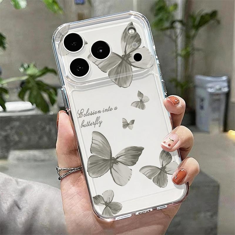 Shockproof Clear TPU Case For iPhone 17 16 Pro 15 14 13 12 Pro Max 11 Transparent Soft Silicone Butterfly Pattern Phone Cover
