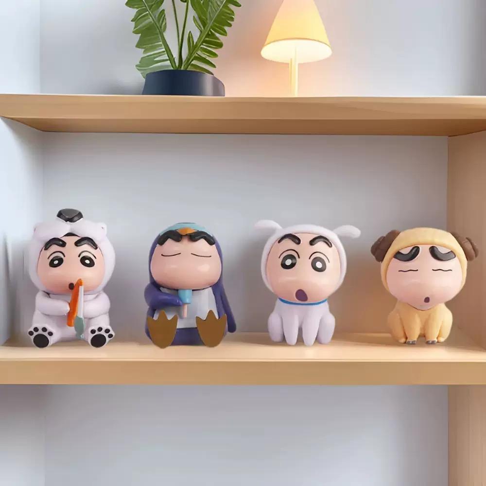 4 Stück/Set Crayon Shin Chan Anime Figur 6cm Q Version Kawaii Sammlerstück Modell Spielzeug Puppe Weihnachtsgeschenke für Kinder