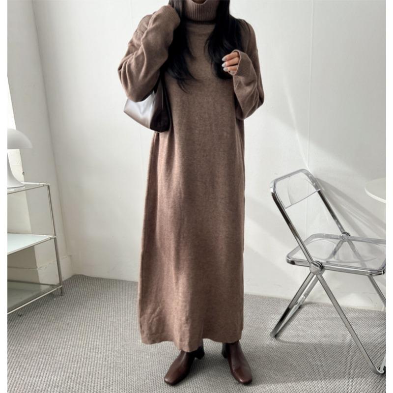 Autumn Long Sleeve Knitted Sweater Dress Women Elegant Winter Fashion Loose Knitwear Dress Female Simple Office Ladies Long Dresses Clothing 1328
