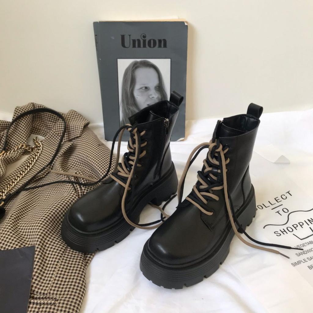 Thick-soled Martin Boots Women's Tide Ins Cool 2025 New Versatile Autumn and Winter Velvet British Style Muffin Height-increasing Short Boots