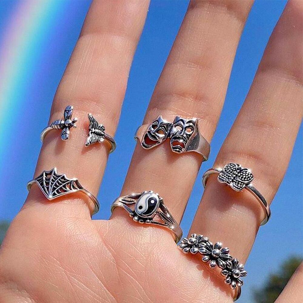 iF ME Hip-hop Creative Butterfly Flame Smile Crying Face Ring Gothic Punk Heartbreak Skull Rings For Women Men Couple Fashion Jewelry