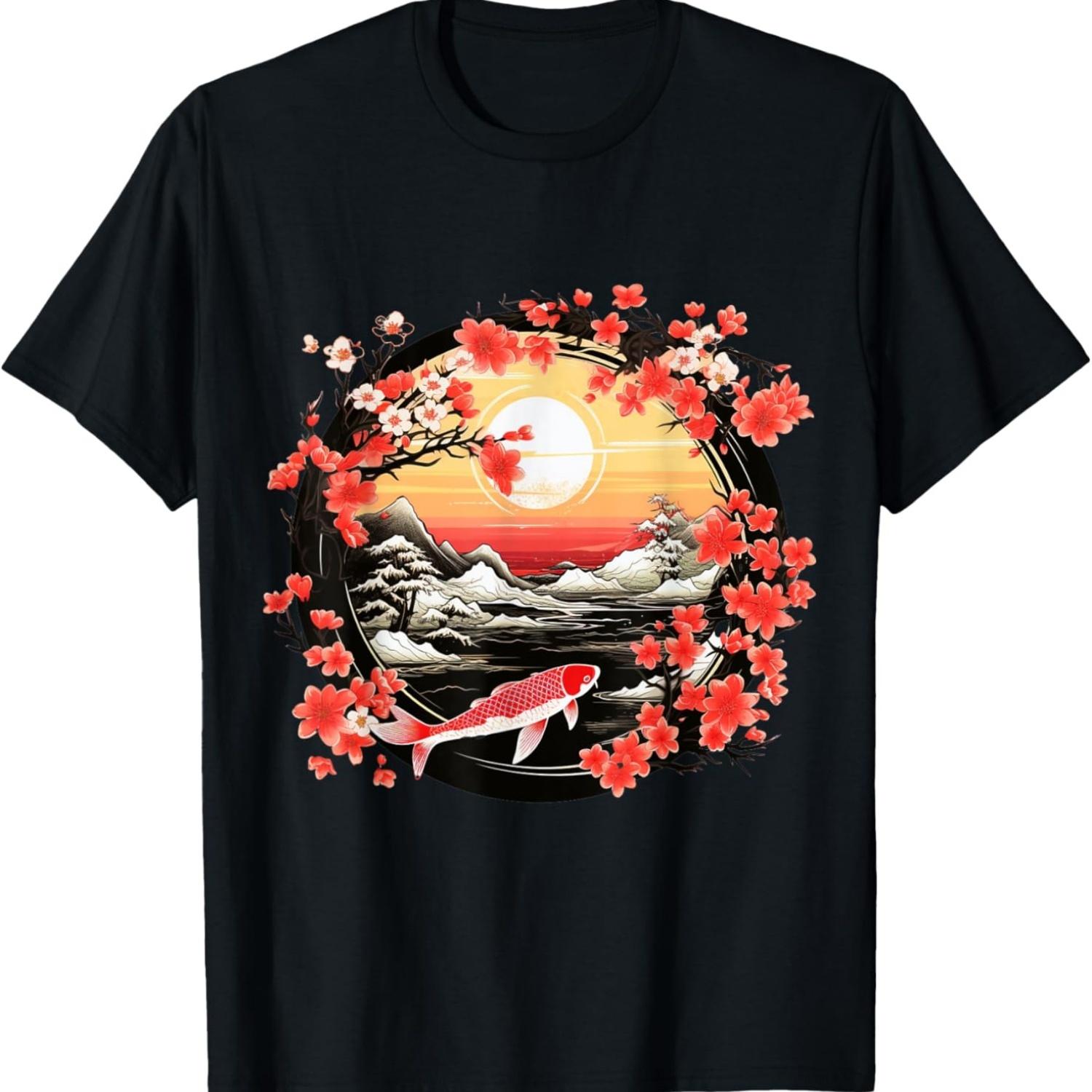 Koi Carp Nishikigoi Fish Cherry Blossom T-Shirt(6) S чёрный