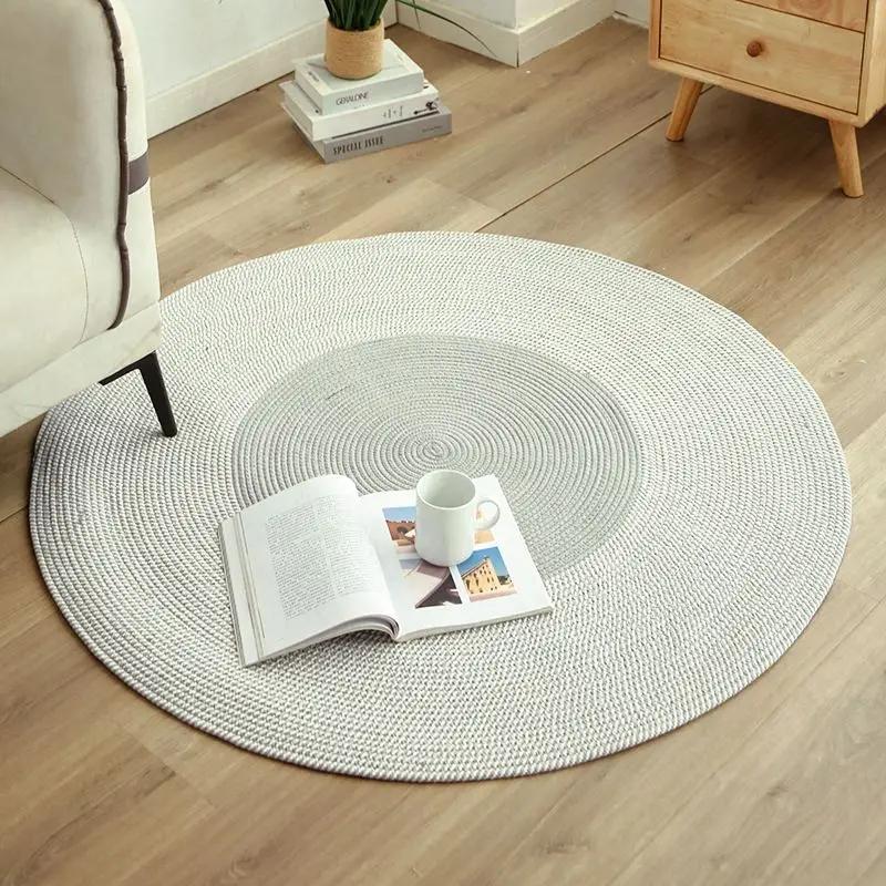Rug for Bedroom Woven Round Carpet Cotton Linen Mat Japanese Balconies Living Room Rug Floor Coffee Table Anti-slip Area Rug