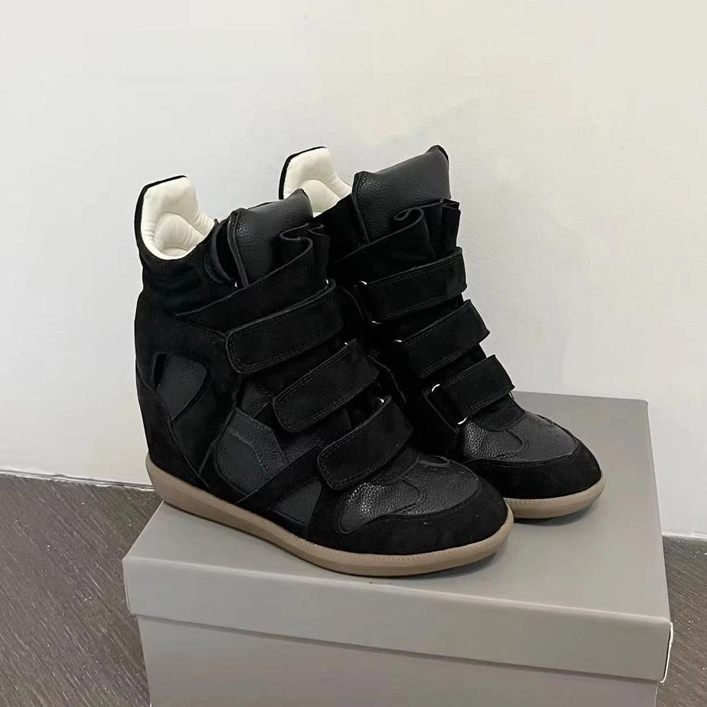 Neue Damen Keilabsatz High Top Sneaker Wildleder Klettverschlussriemen Lässig Mode Klobige Sohle Bequeme Stiefeletten 35-42