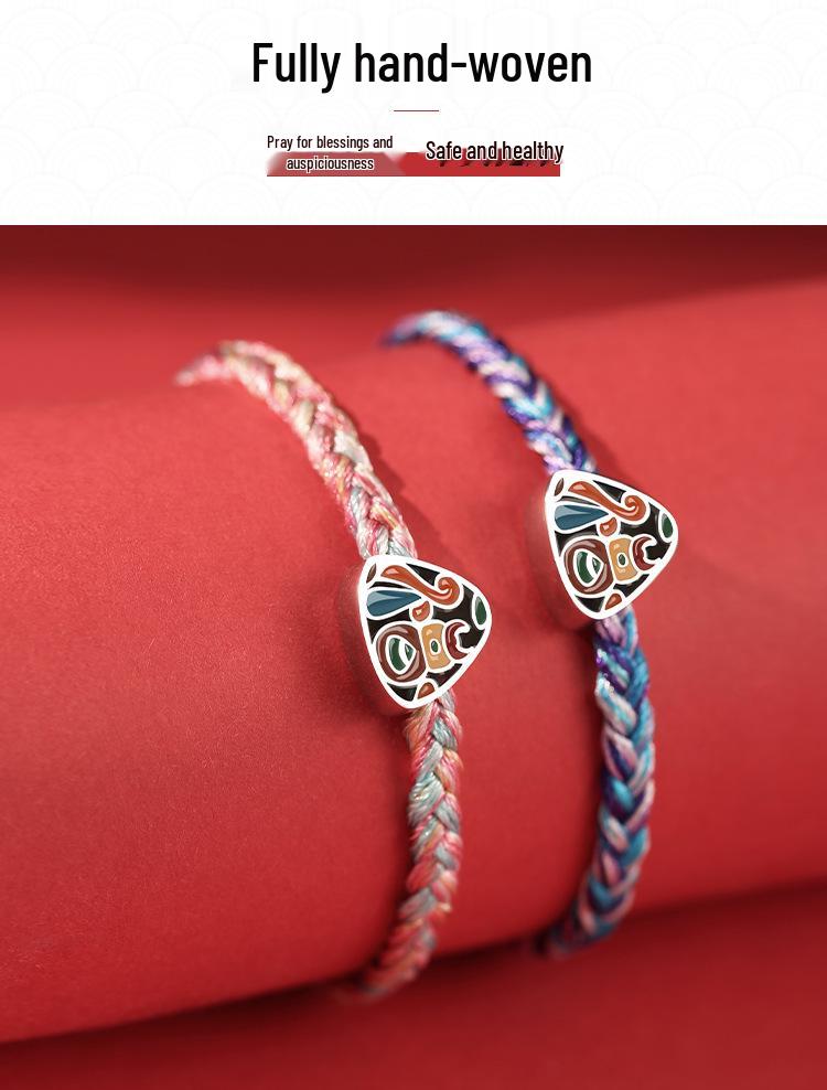 Drachenknoten S925 Silber Fu Glücksbringer Buntes Seil Armband - Frühlingsfest Geschenk für Studenten & Paare