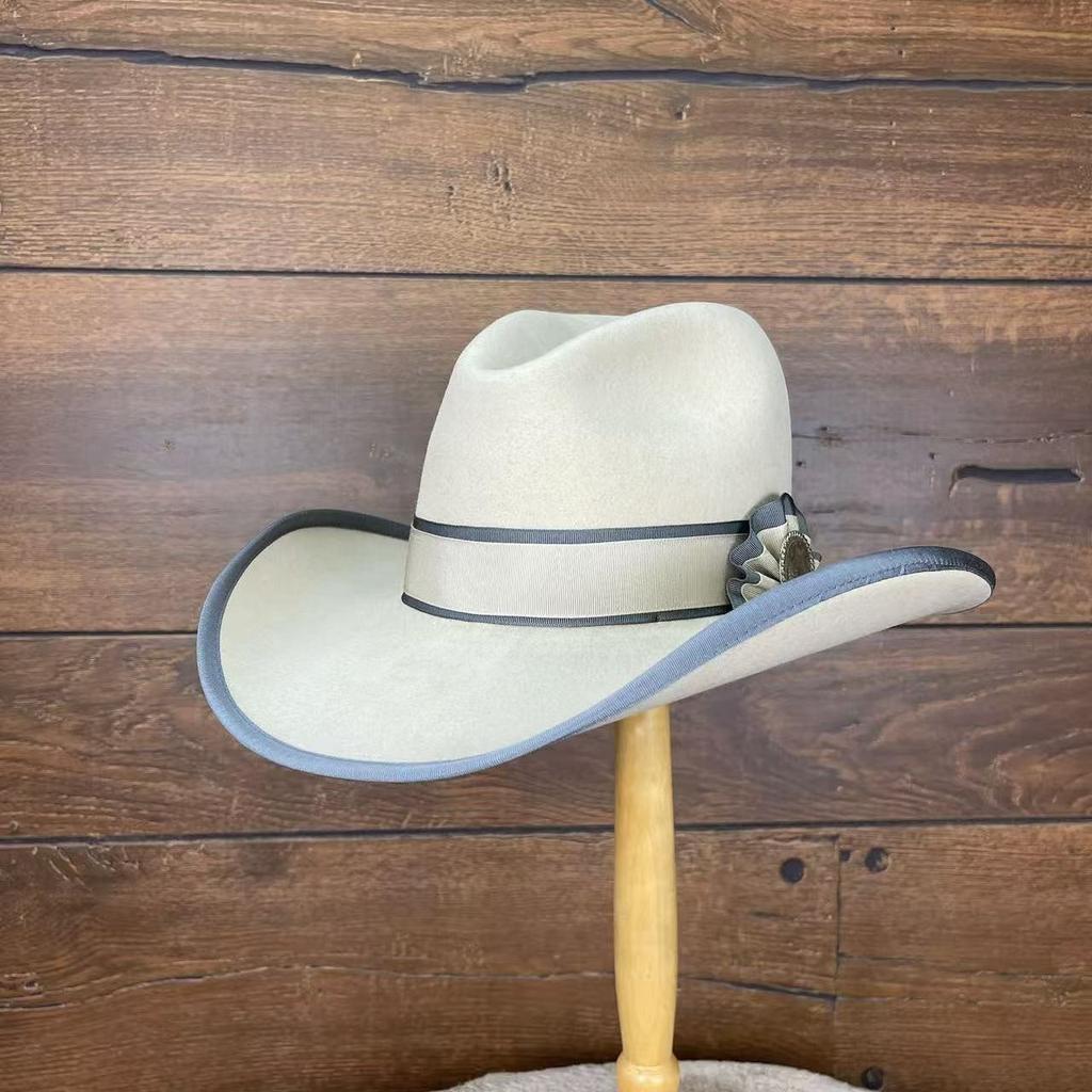 Cowboy Wind Sheep Felt Hat, Solid Color With Decorative Felt Hat