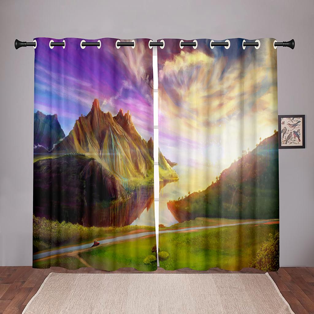 Thick 2Pieces90% Shading Nature Landscape Sunset Sea Blackout Window Curtains For Bedroom Living Room Bathroom Kicthen Door Hall