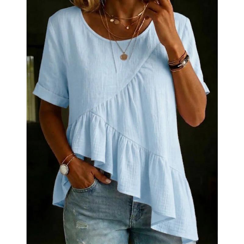 BITCED Damen Mode Lässig O-Ausschnitt Kurzarm Blusen & Hemden