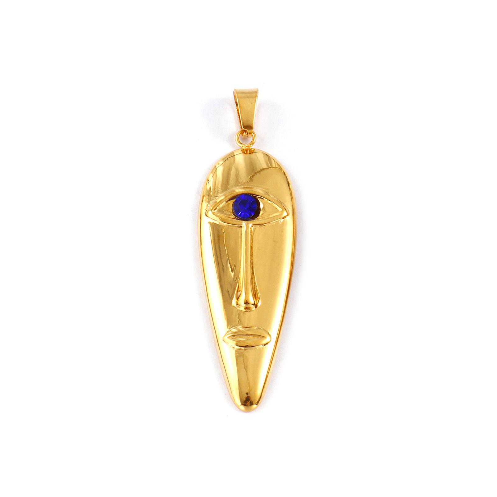 

1 Piece Waterproof 304 Stainless Steel Pendants 18K Gold Plated Blue Rhinestone Eyes Human Figure Shape Charms For DIY Necklace