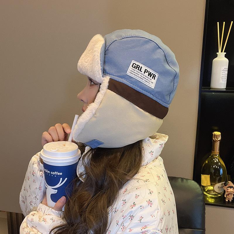 New Winter Lei Feng Hat for Women Plus Velvet Thickened Warm Ear Protection Hat Outdoor Northeast Cycling Cold Protection Versatile Cotton Hat