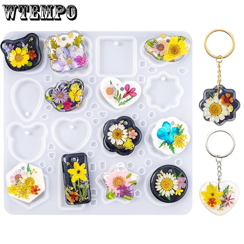 WTEMPO Creative DIY Soft Durable Silicone Mold with Hole 16 Cavities UV Resin Hanging Pendants Making Mold for Beginner Ornaments Epoxy Resin Molds