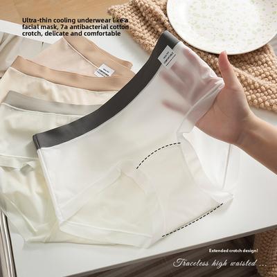 Ladies Spring and Summer Light Ice Silk Bare Sense 7A Antibacterial Cotton Extended Breathable Waist Triangle Briefs