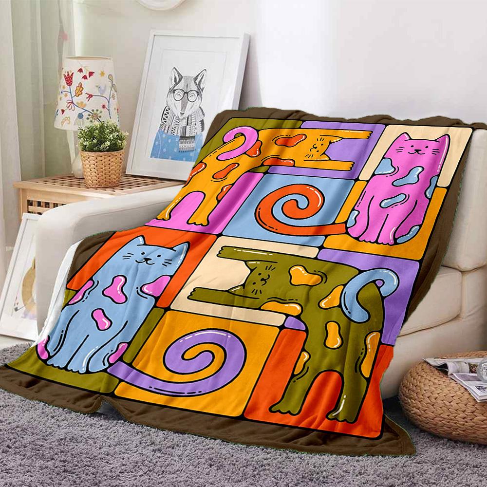 1pc Colorful Cats Blanket Lightweight Flannel Blanket Throw Blanket For Sofa, Bed, Travel, Camping, Livingroom, Office, Couch, Chair, And Bed yy251015