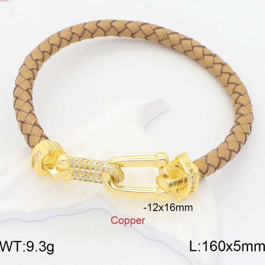 

2026 European and American red rope leather rope ring buckle T-bracelet for men and women 18k gold micro-inlaid with diamonds Couple high-end 16CM+1CM верблюд