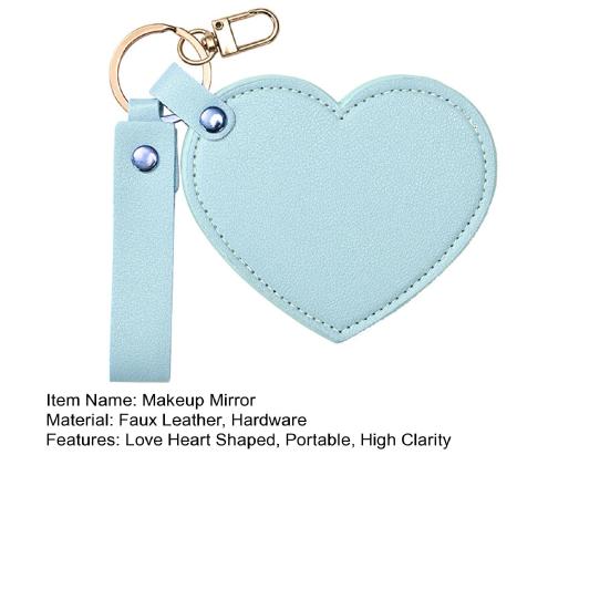 Love Heart Shape Makeup Mirror Waterproof Faux Leather Vanity Mirror Keychain Portable Travel Women Handheld Cosmetic Mirror Bag Pendant