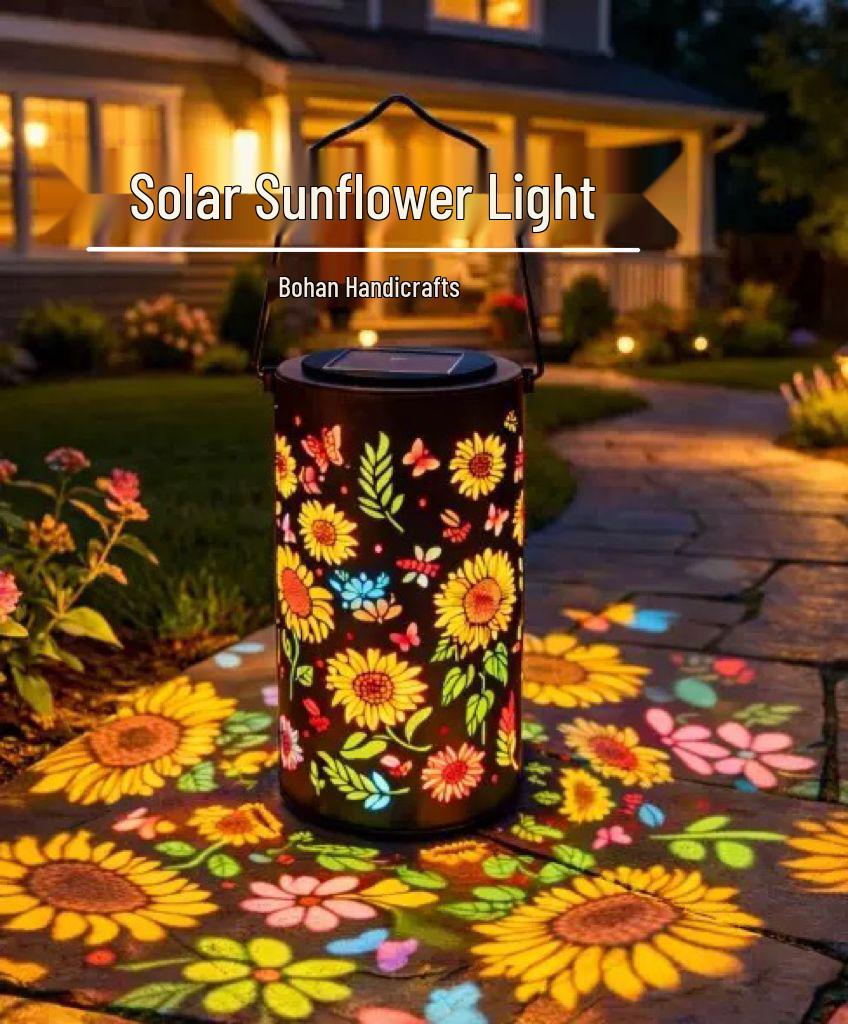 Solar LED Sunflower Hanging Lamp: Waterproof Wrought Iron Outdoor Courtyard Light