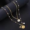 Women's Starfish Shell Imitation Pearl Necklaces Elegant Gold Color Waterproof Pendant Necklace Copper Metal Beach Jewelr