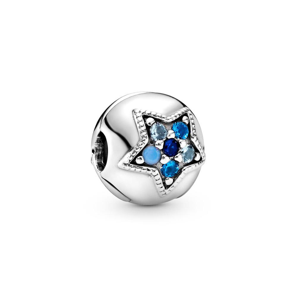 Bright Blue Star Clip Charms S925 Sterling Silver Fit Original Bracelet DIY Jewelry for Women Birthday Mother's Day Gifts