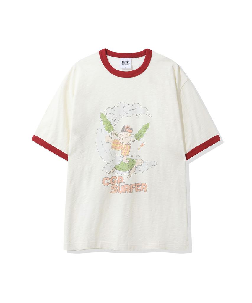 CGP Turtle And Cat Ringer Short Sleeve T-Shirt - Cream