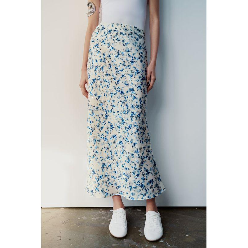 Spring and Summer New Arrival Fashion Style Temperament Wild Silk Satin Textured Skirt Printed Midi Skirt 2581133