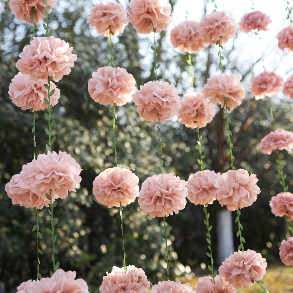 2pcs Nude Tissue Paper Pom Pom Garlands Paper Flowers for Birthday Wedding Decor Tissue Paper Pom Pom Boho Flowers Wall Hanging Décor Supplies