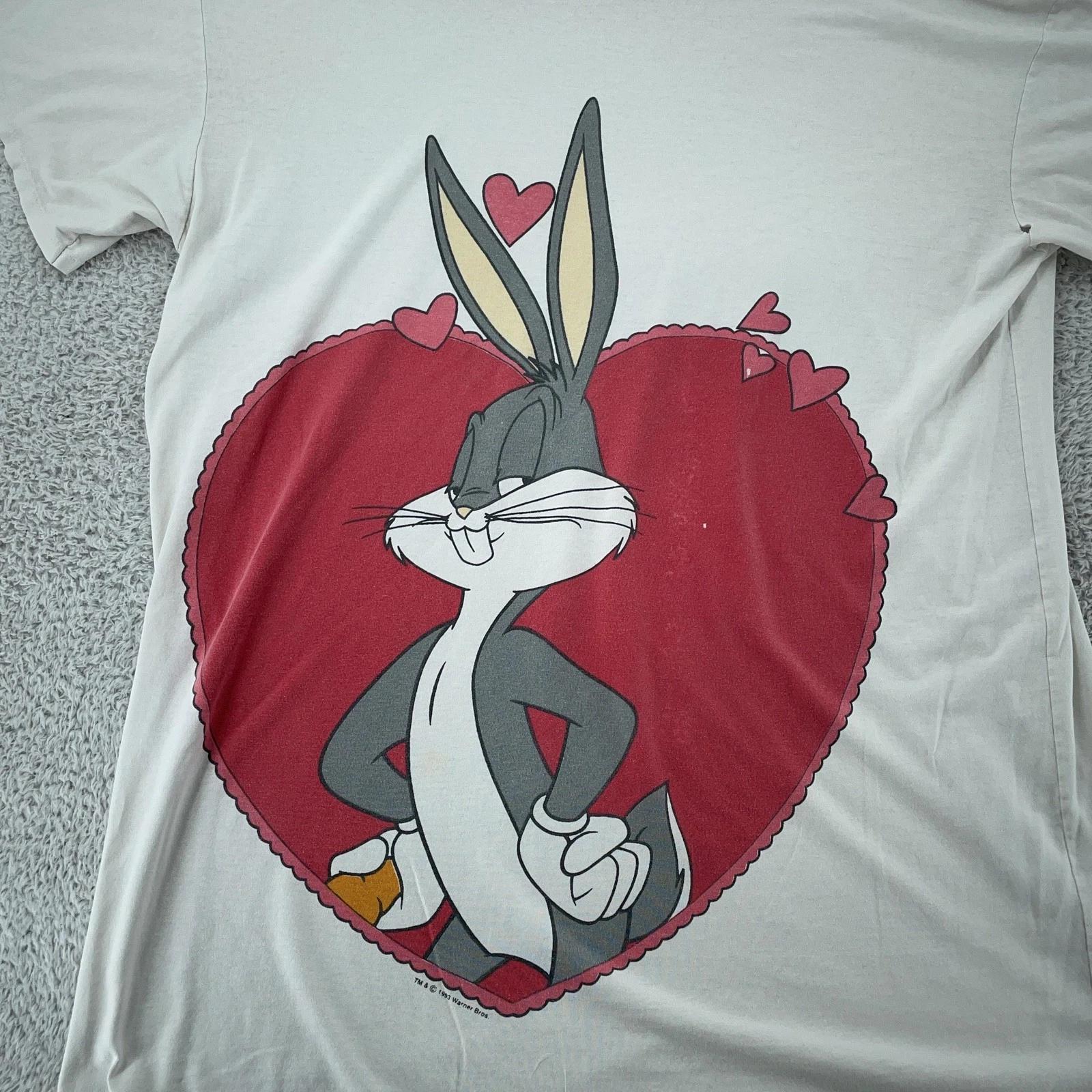 Винтажная футболка для сна с Багзом Банни и сердцем Looney Tunes, 90-е, 2XL, белая, мультяшная S