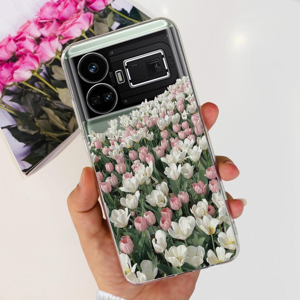 Pro Realme GT5 Pouzdro Průhledné Silikonové Měkký TPU Kryt Pro OPPO Realme GT 5 RealmeGT5 Pouzdra Květinové Mramorové Želé Nárazník Coques
