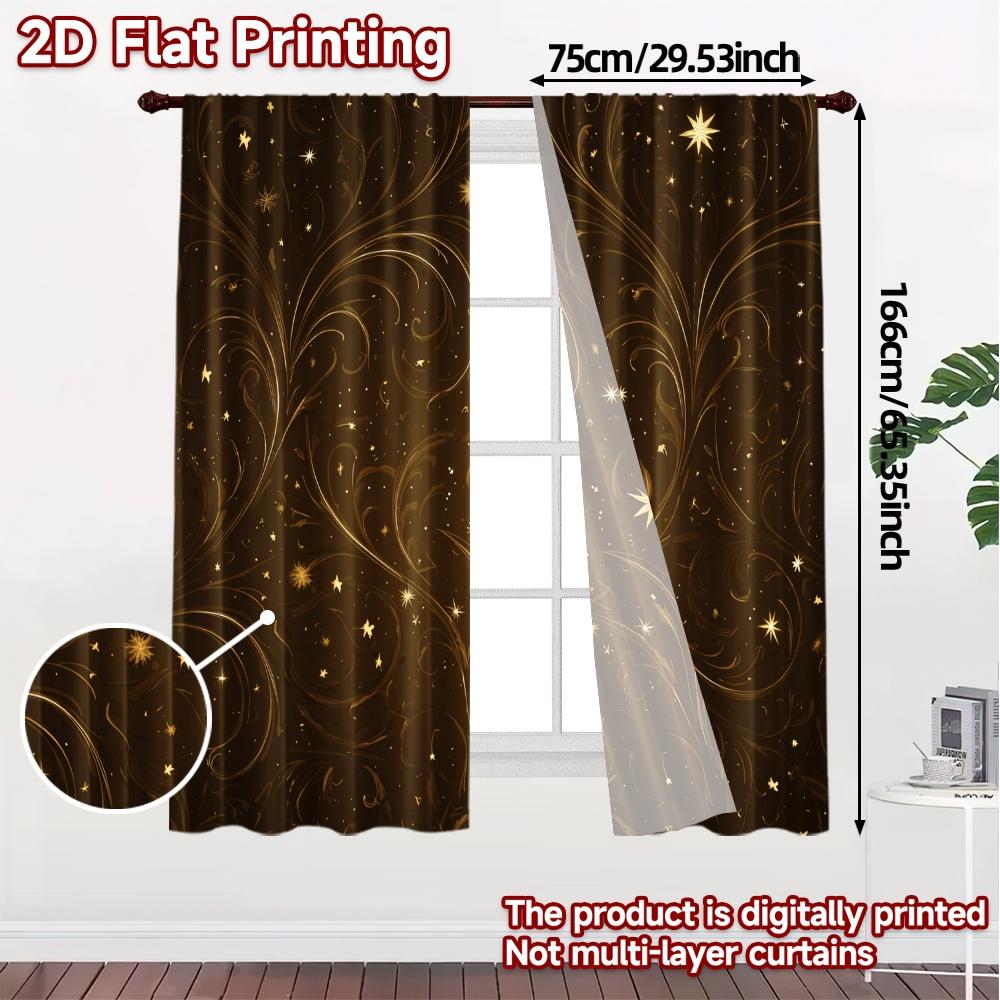 Set Of 2 Flat Printing Jit Curtains Without Rod Golden Yule Tree Chic Versatile Durable Polyester Curtain