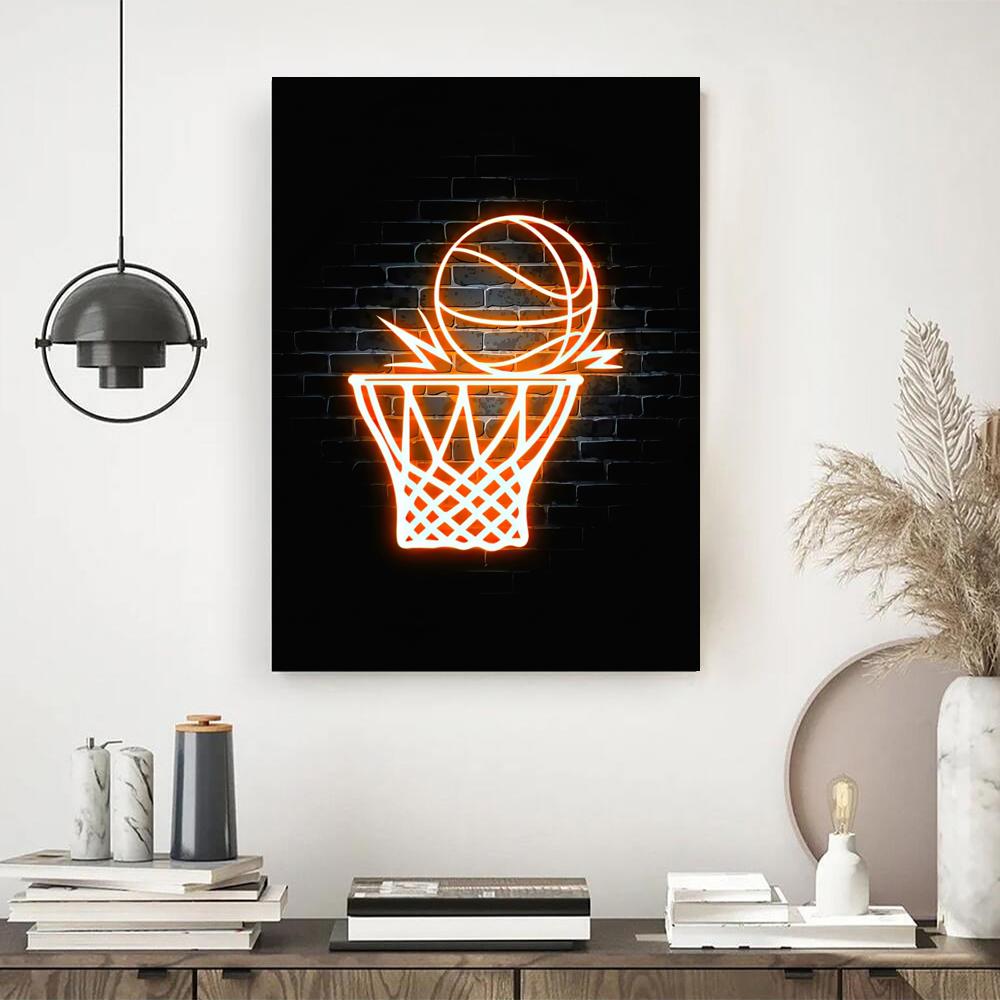 Neon Basketball Wall Posters Canvas Painting Nordic Sports Wall Art Prints Boys Gift Teenagers Bedroom Gym Decor No Frame